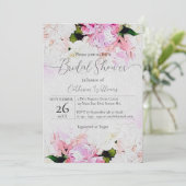 Invitation Aquarelle rose blanc Fête des mariées de pivoine (Debout devant)