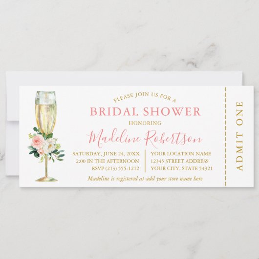 Invitation Aquarelle rose blanc Fête des mariées florale Bill (Devant)