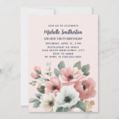 Invitation Aquarelle rose blanc Floral 100e anniversaire (Devant)