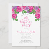 Invitation Aquarelle rose blanc Floral 50e fête d'anniversair (Devant)