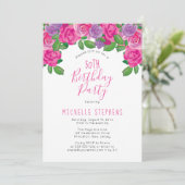 Invitation Aquarelle rose blanc Floral 50e fête d'anniversair (Debout devant)