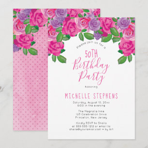 Invitation Aquarelle rose blanc Floral 50e fête d'anniversair