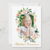 Invitation Aquarelle rose blanc floral Communion (Devant)