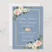 Invitation Aquarelle rose blanc Floral Dusty Blue Mariage (Devant)