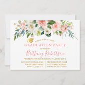 Invitation Aquarelle rose blanc Floral Gold Party (Devant)