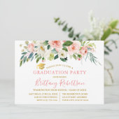 Invitation Aquarelle rose blanc Floral Gold Party (Debout devant)