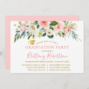 Invitation Aquarelle rose blanc Floral Gold Party