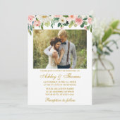 Invitation Aquarelle rose blanc Floral Mariage or (Debout devant)