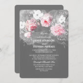 Invitation Aquarelle rose & blanc mariage floral invite (Devant / Derrière)