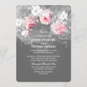 Invitation Aquarelle rose & blanc mariage floral invite