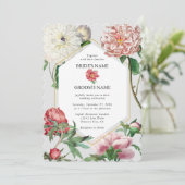 Invitation Aquarelle rose blanc pivoines Mariage (Debout devant)