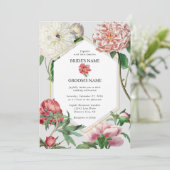 Invitation Aquarelle rose blanc pivoines Mariage (Debout devant)