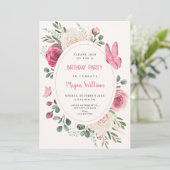 Invitation Aquarelle rose blanc Roses floraux anniversaire (Debout devant)