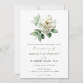 Invitation Aquarelle Rose Blanche Botanique Moderne (Devant)