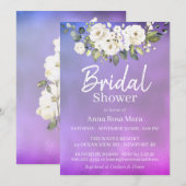 Invitation *~* Aquarelle Rose blanche Fête des mariées Magent (Devant / Derrière)