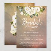 Invitation *~* Aquarelle Rose blanche Fête des mariées or (Devant / Derrière)