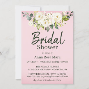 Invitation *~* Aquarelle Rose blanche Fête des mariées rose