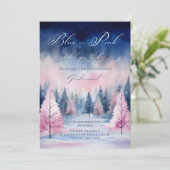 Invitation Aquarelle rose bleu Arbre de Noël Révélation de ge (Debout devant)