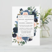 Invitation Aquarelle rose bleu bleu foncé Mariage photo (Debout devant)