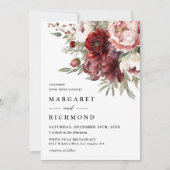 Invitation Aquarelle rose-bleu Bourgogne Mariage (Devant)