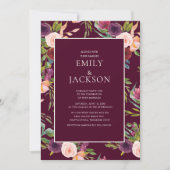 Invitation Aquarelle rose-bleu Bourgogne Mariage (Devant)