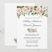 Invitation Aquarelle rose bleu et blanc Mariage floral (Devant / Derrière)