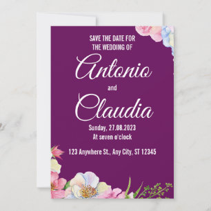 Invitation Aquarelle Rose Bleu Fleurs Mariage Enregistrer La 