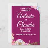Invitation Aquarelle Rose Bleu Fleurs Mariage Enregistrer La (Devant)