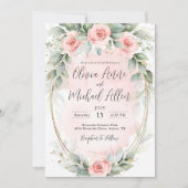 Invitation Aquarelle rose Bleu Rose Or mariage élégant (Devant)
