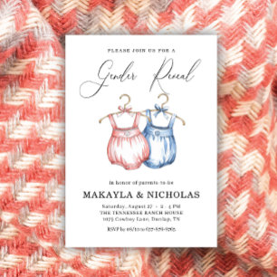 Invitation Aquarelle rose bleu Vêtements de bébé Révélation d