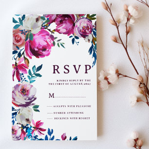 Invitation Aquarelle rose bleu violet blanc floral RSVP