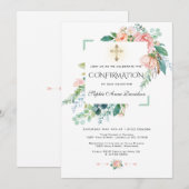 Invitation Aquarelle rose Blush Blanc Floral Confirmation (Devant / Derrière)