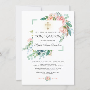 Invitation Aquarelle rose Blush Blanc Floral Confirmation