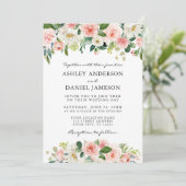 Invitation Aquarelle rose Blush Blanc Floral Élégant Mariage (Debout devant)