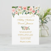 Invitation Aquarelle rose Blush Blanc Floral Mariage Or P (Debout devant)