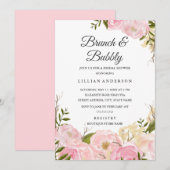Invitation Aquarelle Rose Blush Brunch Floral Et Bubbly (Devant / Derrière)