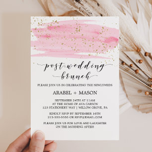 Invitation Aquarelle Rose Blush et Gold Post-Mariage Brunch