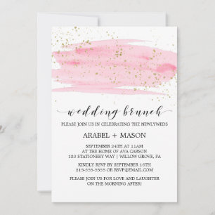 Invitation Aquarelle rose Blush et Mariage or Brunch