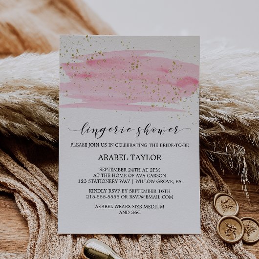 Invitation Aquarelle rose Blush et or Lingerie Douche