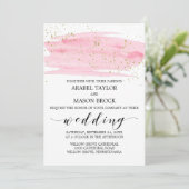 Invitation Aquarelle rose Blush et or Mariage étincelant (Debout devant)