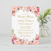 Invitation Aquarelle rose Blush Fête des mariées Florale Or (Debout devant)