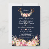 Invitation Aquarelle rose Blush Floral Antlers Mariage de mar (Devant)
