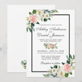 Invitation Aquarelle rose Blush Floral Blanc Mariage (Devant / Derrière)