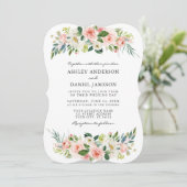 Invitation Aquarelle Rose Blush Floral Elégant Neo Mint (Debout devant)