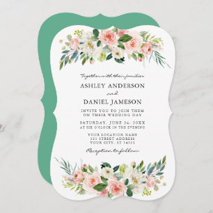 Invitation Aquarelle Rose Blush Floral Elégant Neo Mint