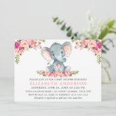 Invitation Aquarelle rose Blush Floral Elephant Baby shower (Debout devant)