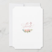 Invitation Aquarelle rose Blush Floral Frame Cross Baptême (Dos)