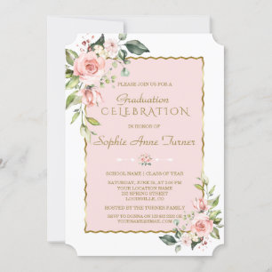 Invitation Aquarelle rose Blush Floral Gold Party