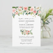 Invitation Aquarelle Rose Blush Floral Mariage élégant W (Debout devant)