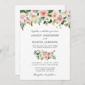 Invitation Aquarelle Rose Blush Floral Mariage élégant W (Devant / Derrière)